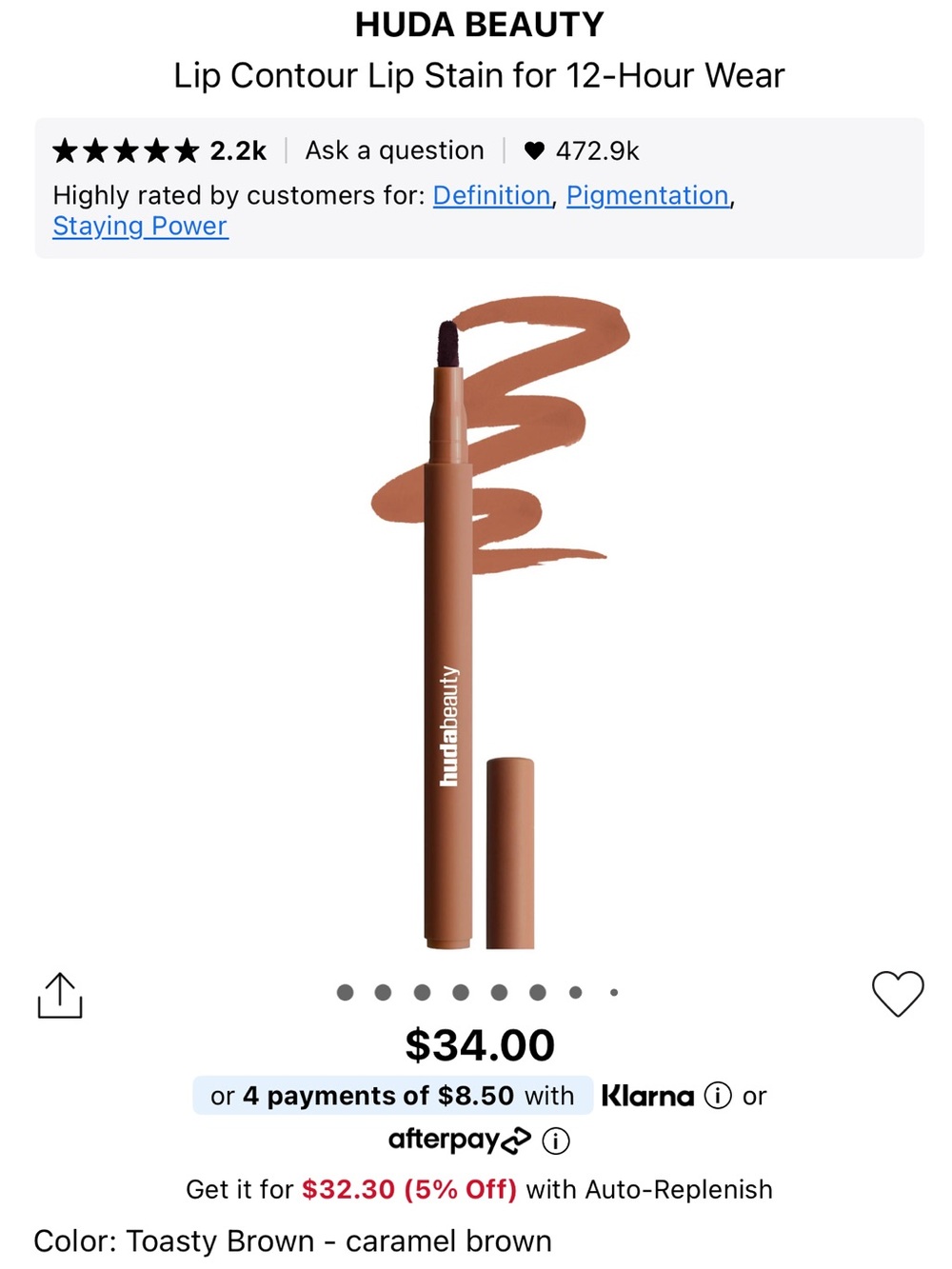 Huda h beauty lip contour stain- toasty brown